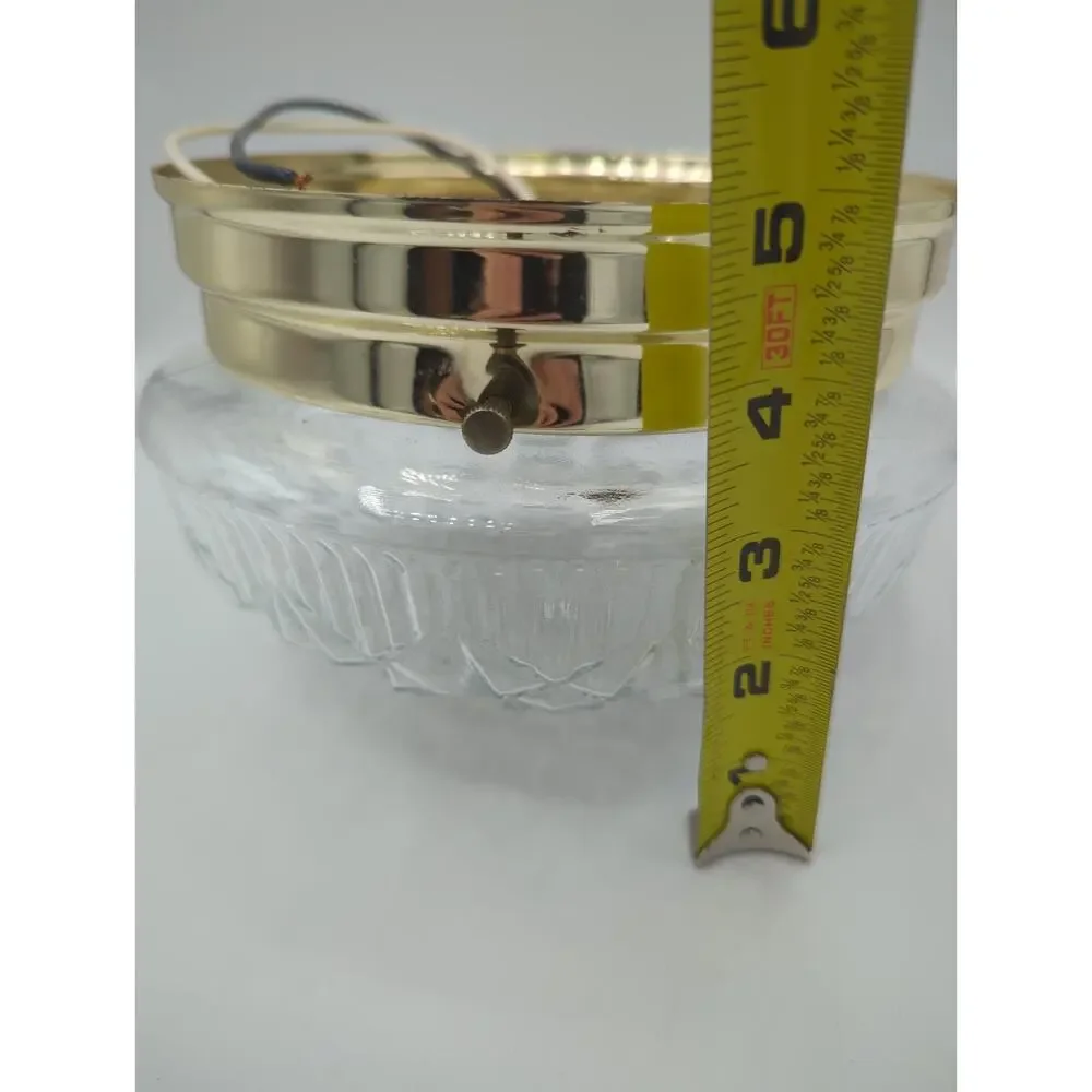 Retro Ceiling Light Fixture Flush Mount Brass Light Clear Glass Shade Vintage